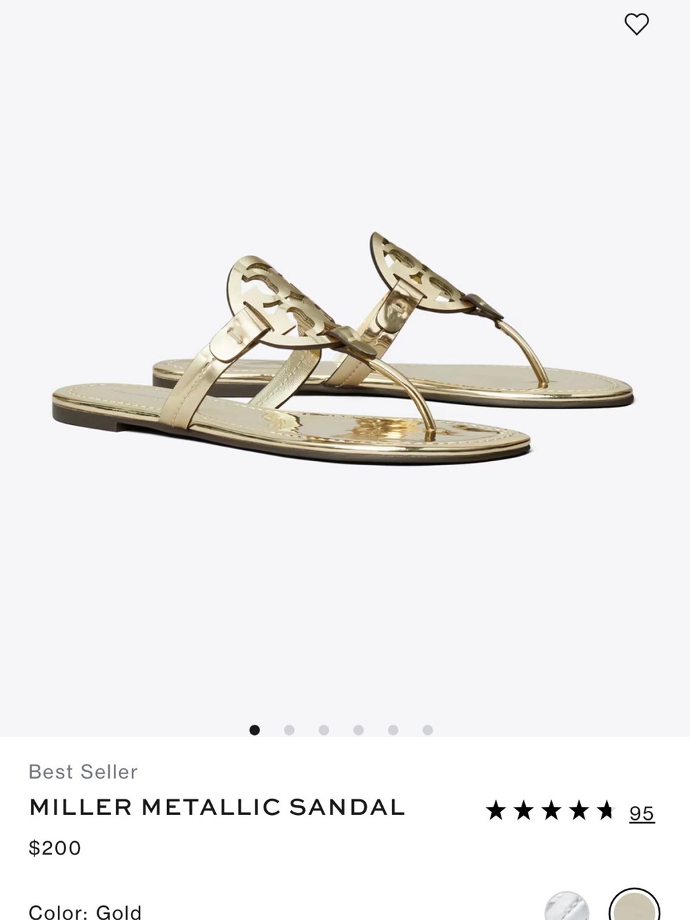 Tory Burch Miller Mirrored Metallic Gold Thong Sandals